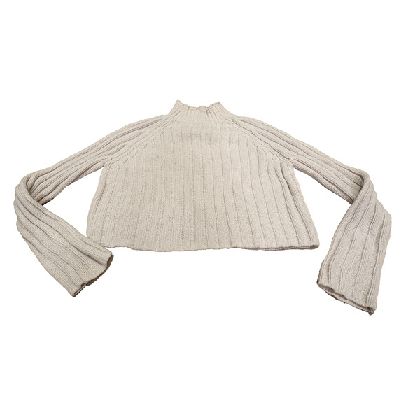 American Eagle Sweater Medium Cream Mock Neck Thick Ribbed Chunky Ribbed Knit - Picture 1 of 5